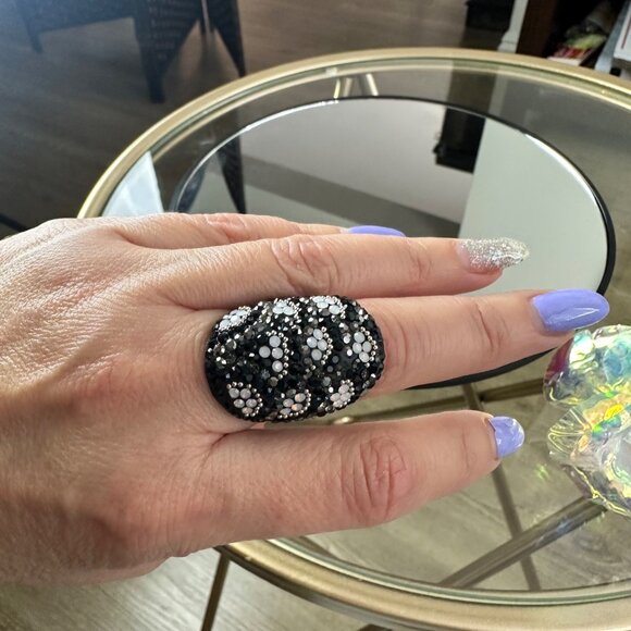 Boho Handmade 925 Silver Ring With Black & Clear Zirconia Design Size 7.5 Elegan - Picture 11 of 11